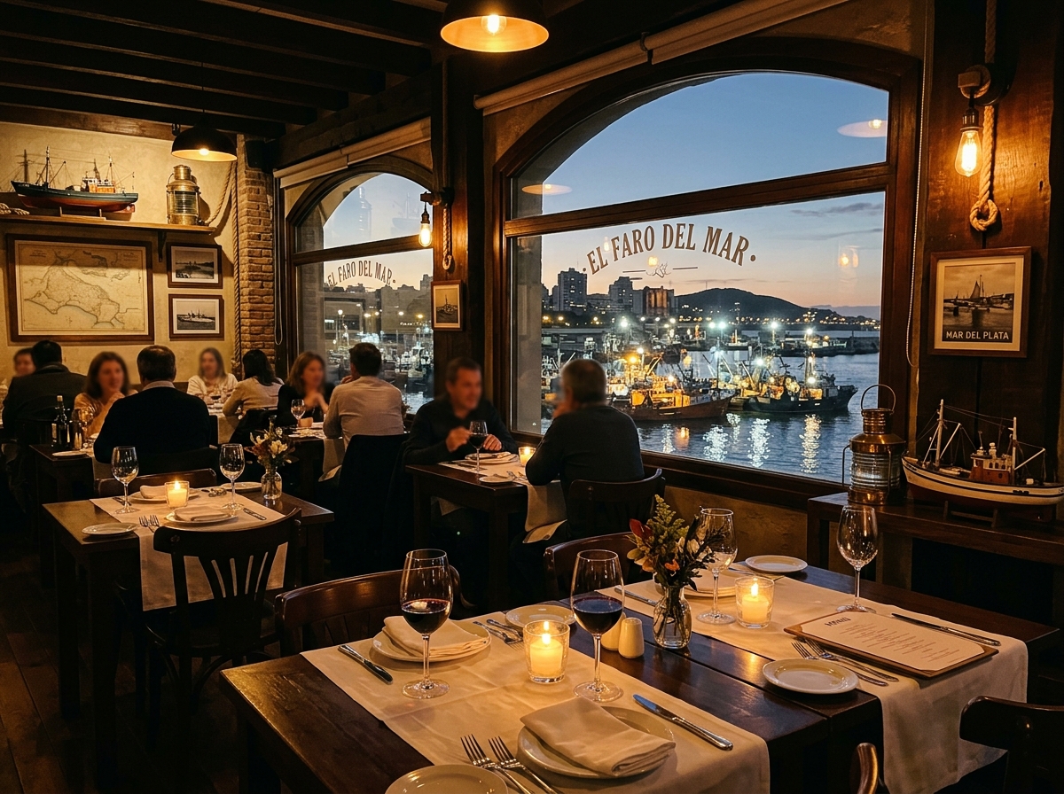 Interior del Restaurante La Marina con vista al puerto